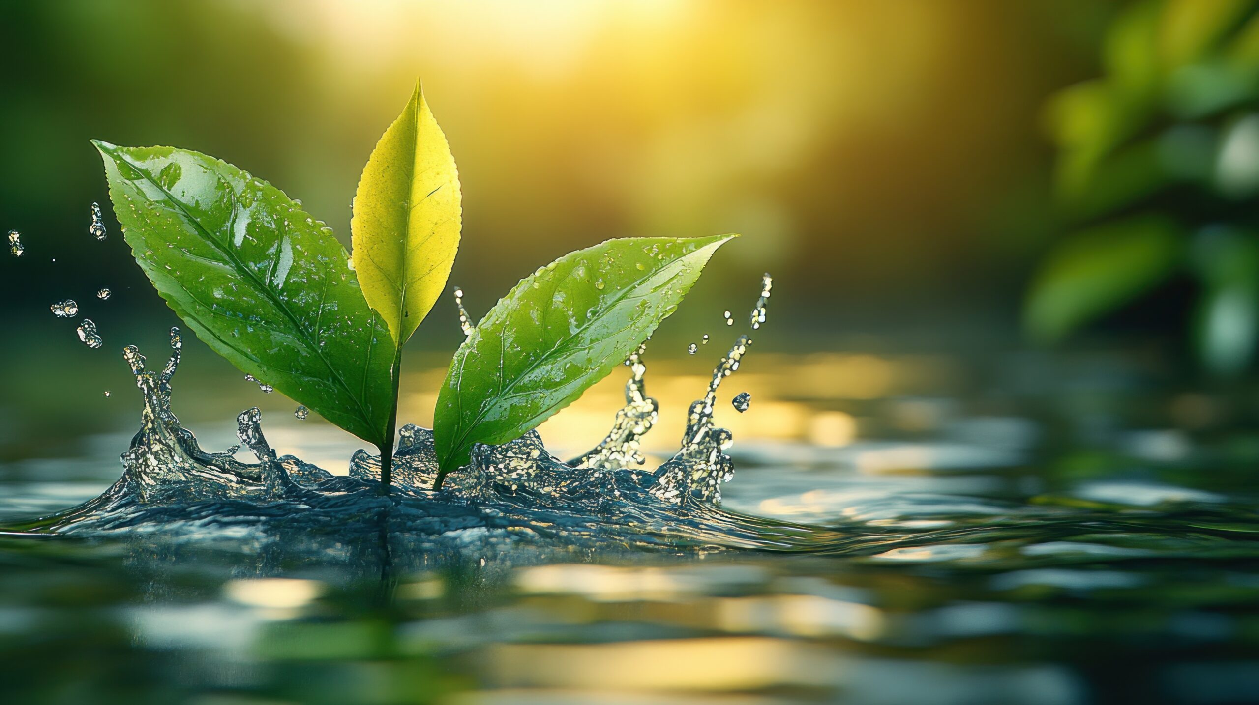 Blatt, das aus dem Wasser ragt. Nachhaltigkeit